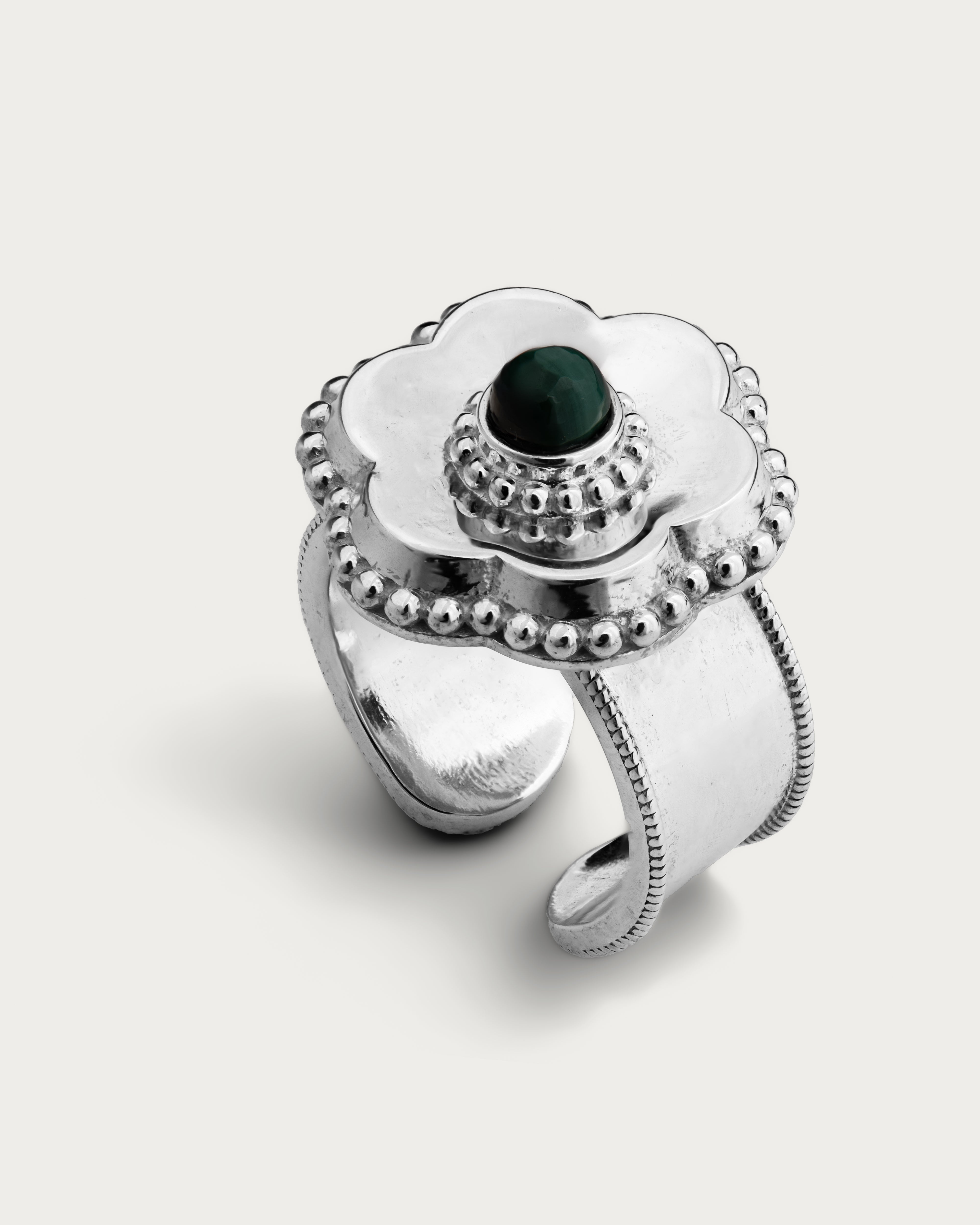 Flower Malachite Pinkie Ring