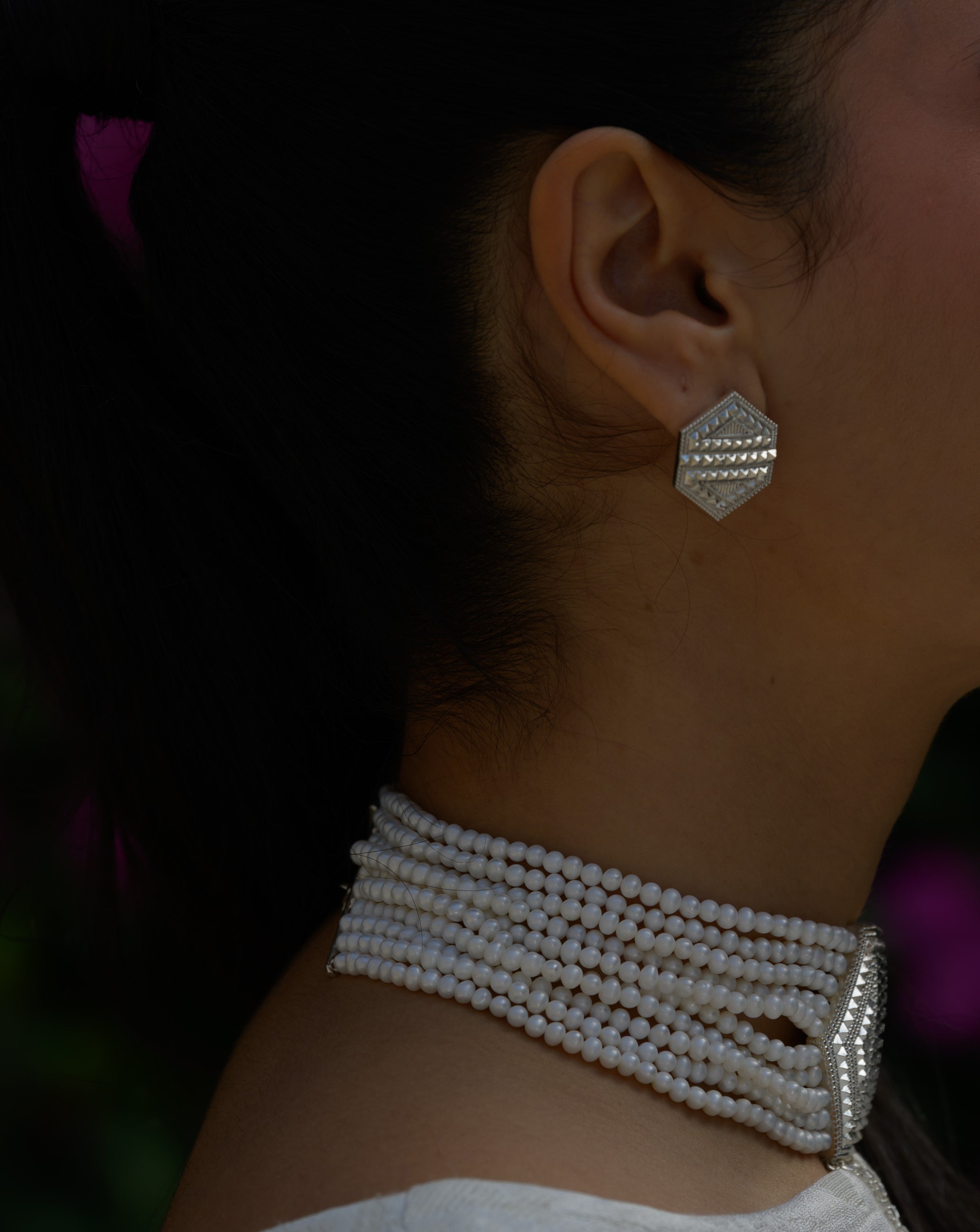 Pearl Hexagon Earrings