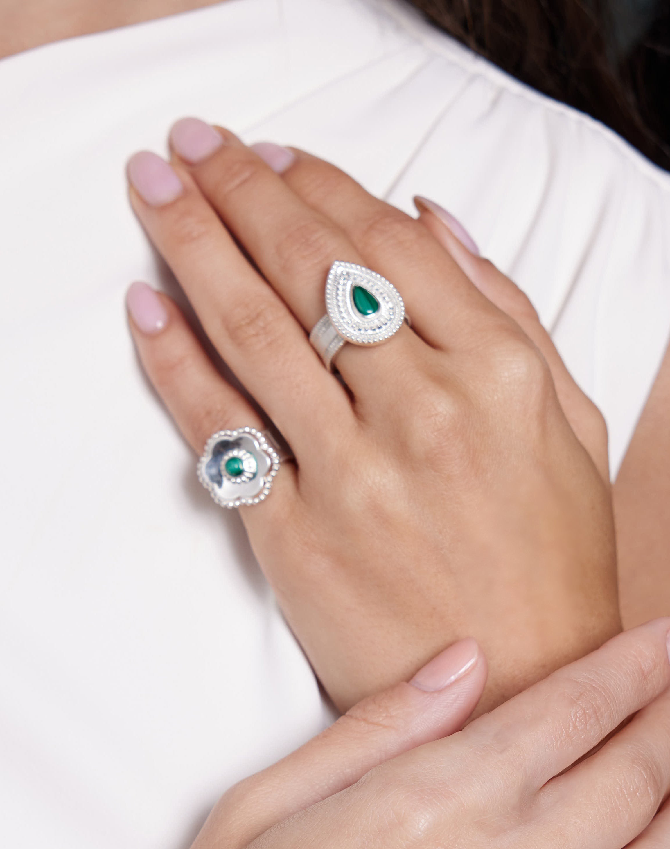 Flower Malachite Pinkie Ring